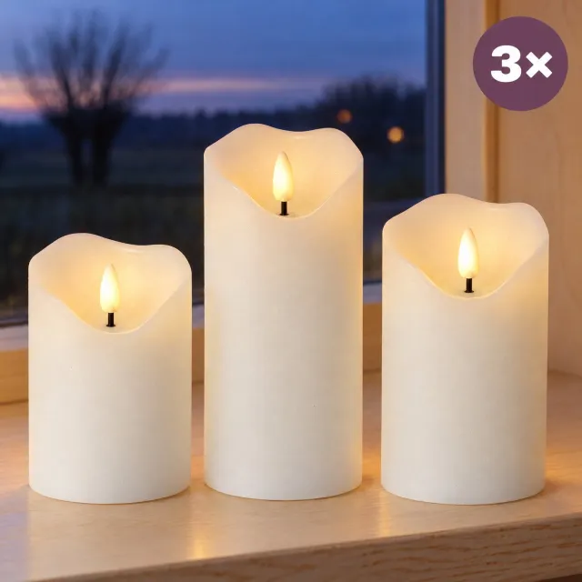 Levano LED Kaarsen Set van 3 - Kaarsen op Batterijen - Ledkaarsen met Afstandsbediening - Stompkaarsen - Kaarsenset - LED Stompkaars - Sfeerkaarsen - Witte Ledkaarsen - Nepkaarsen - Sfeerverlichting - Kerstdecoratie - Woondecoratie