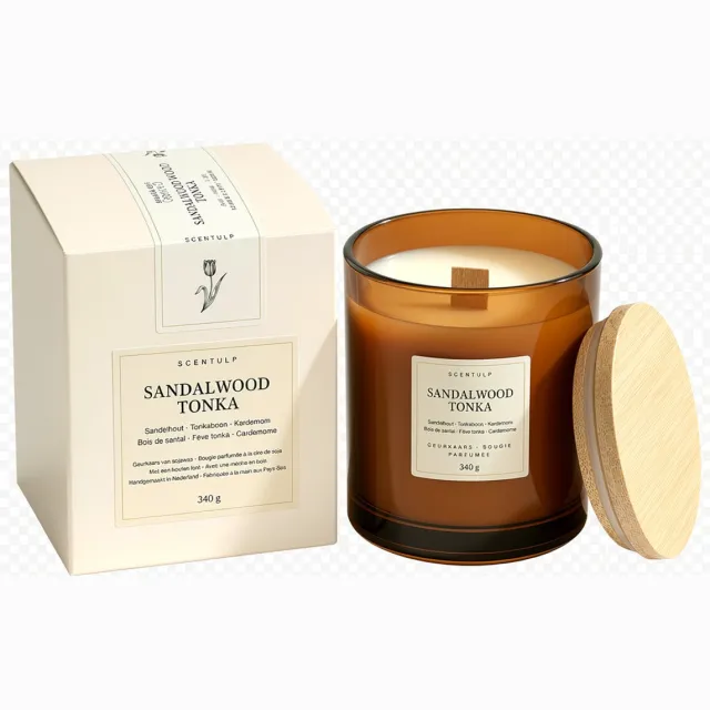 Scentulp Geurkaars Sandalwood Tonka - Warme houtachtige geur - Handgemaakt in Nederland Bruin