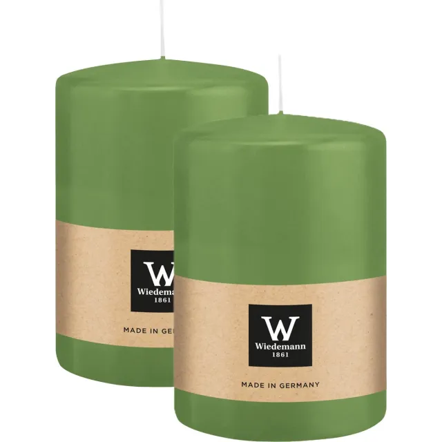 Wiedemann Cilinderkaars/stompkaars groot - 2x - lichtgroen - 15 x 10 cm - 113 branduren - zuilkaarsen
