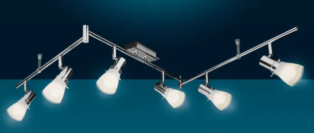 Trango Trango6-vlam 1007-68 LED plafondspot chroom-look & geborsteld aluminium serie *FREYA* incl. 6x E14 LED lampen 3.000K warm witte lichtkleur Badkamerlamp, gangverlichting, keukenlamp, draaibare LED-plafondlamp, kroonluchter 6-Vlams chroom