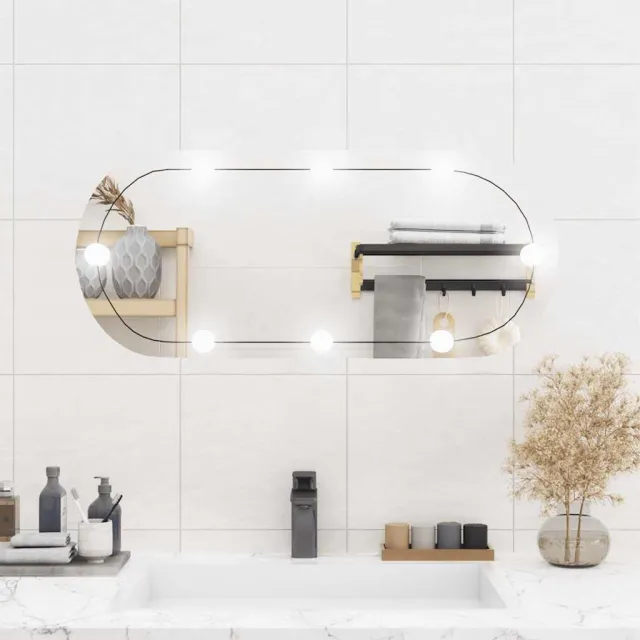 vidaXL Wandspiegel met LED's ovaal 35x80 cm glas Zilver