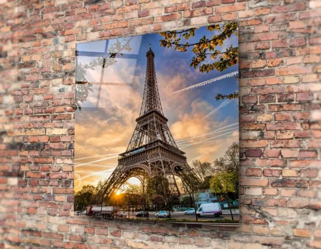 Insigne Eiffeltoren glas schilderij Multicolour