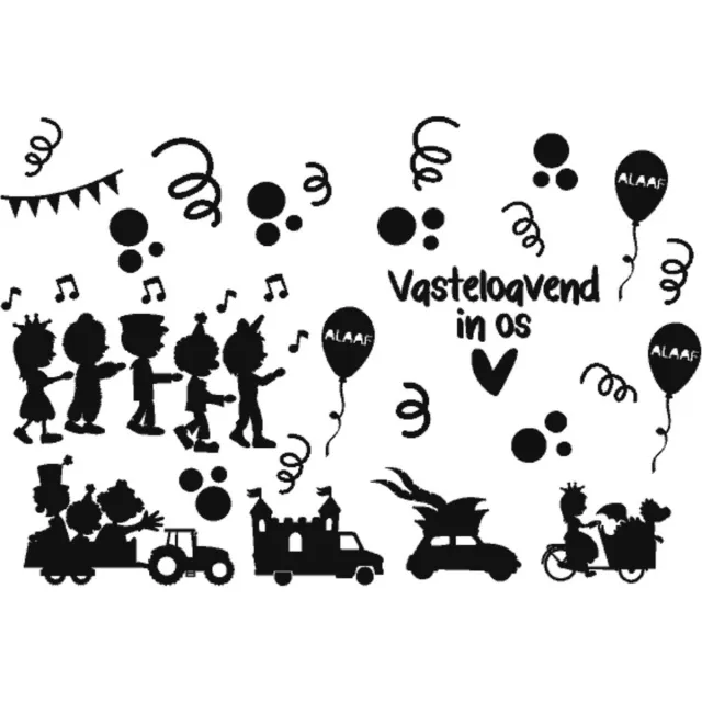 Mint11 herbruikbare raamsticker zwart - carnaval - vasteloavend - uitbreidingsset - grachtenpandjes - sticker - raamdecoratie - raamversiering