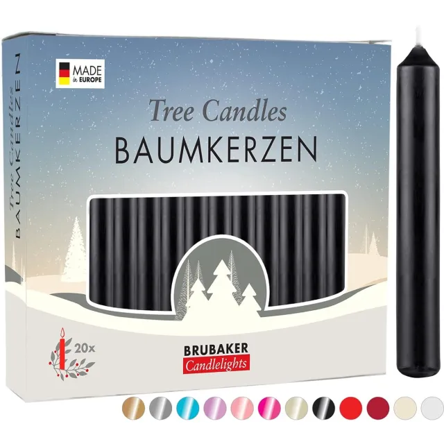 Brubaker 200 Stuks - Boomkaarsen - Zwart- Kerstkaarsen - Piramidekaarsen - Kerstboomkaarsen - 95/12.5 mm – Kaarsen - Kaarsjes 200 st. Zwart