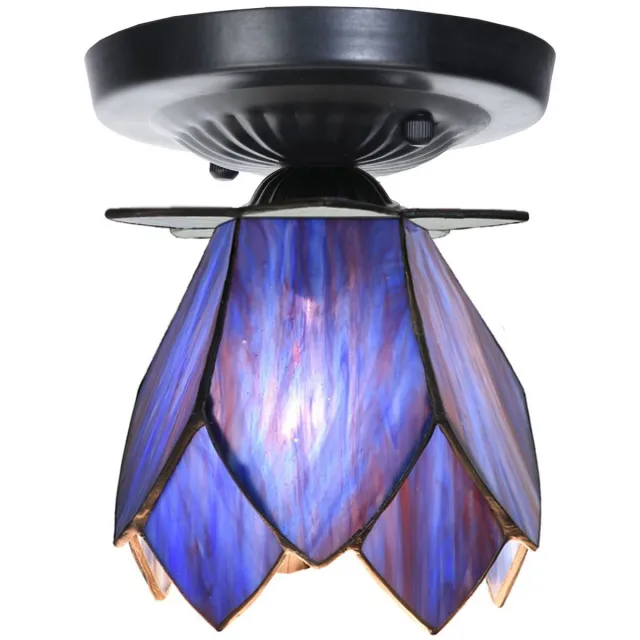 Coloured by Art Tiffany plafonnière zwart met ''Blue Lotus'' - Art Deco Trade Blauw