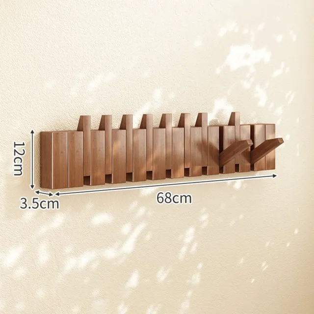 Telestore Piano kapstok - Stijlvolle Wandkapstok met Inklapbare Haken – Ruimtebesparend & Elegant - 10 haken - Walnoot hout