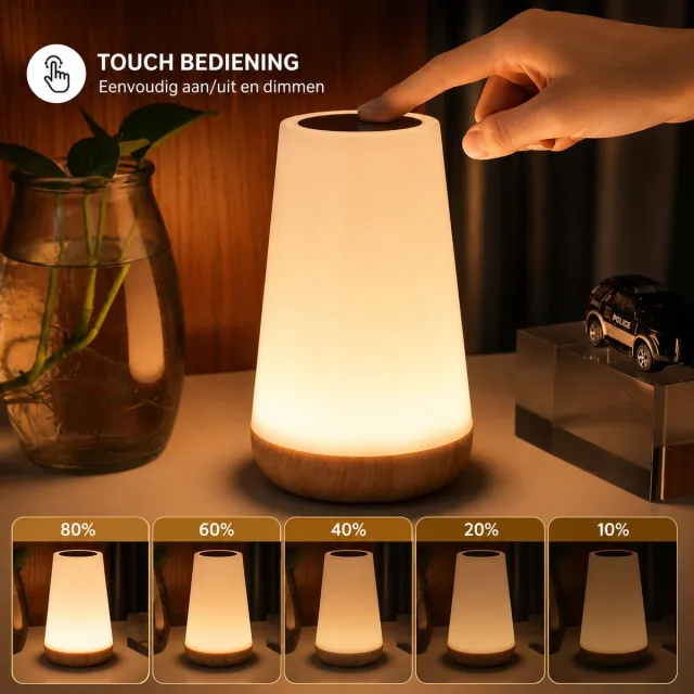 Binalight LED Nachtlampje Oplaadbaar – Touch Tafellamp met 13 Kleuren – Dimbaar Sfeerlampje voor Slaapkamer & Babykamer Wit