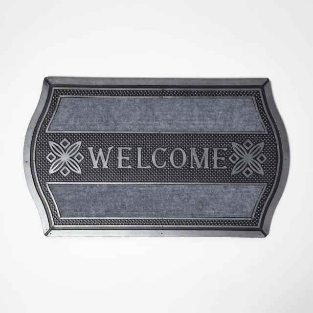 Homescapes gebogen deurmat “Welcome” 45 x 75 cm – antislip, zilvergrijs