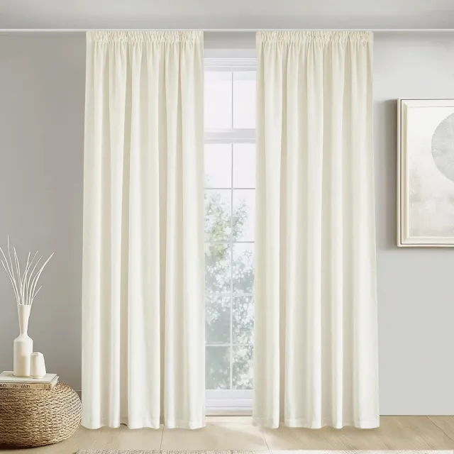 Ibenzoa Grote Set Semi-Transparante Linnen Gordijnen met Plooiband voor Diverse Ruimtes, Ivoorwit, 220 x 140 cm