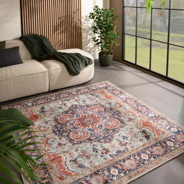 Heritaged Vintage buitenkleed vierkant - Valenca Fino groen/blauw 115x115