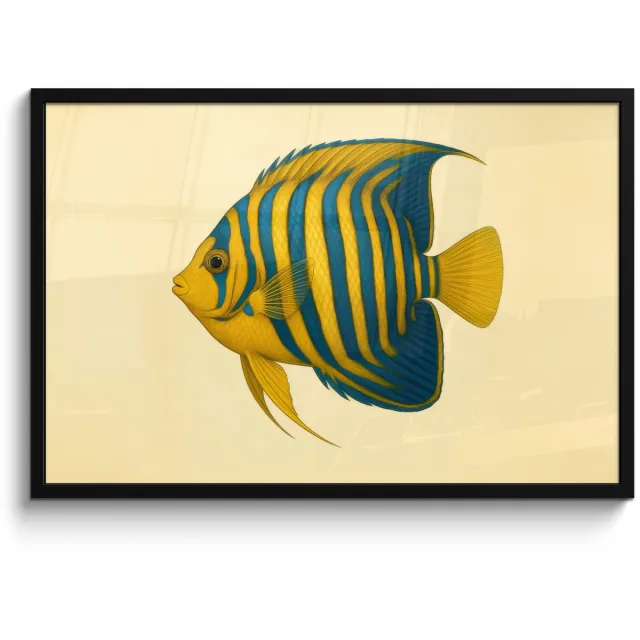 FrameYourWall Poster in lijst - Fotolijst 90x60 cm - Posters - Felgeel - Vis - Strepen - Vinnen - Posterlijst zwart - Decoratie - Wanddecoratie woonkamer - Muurdecoratie slaapkamer
