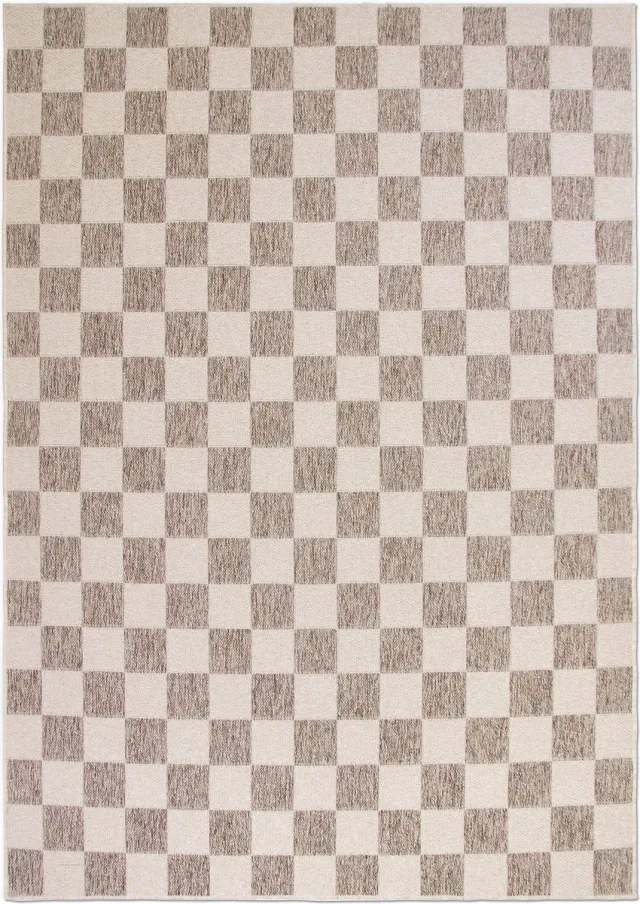 TESSO LIVING Vloerkleed voor binnen en buiten, Antislip - Dambord Creme Taupe - 240cm x 330 cm - Balkon Terras Keuken, UV- en Weersbestendig, Modern Tuintapijt
