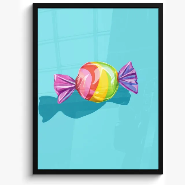 FrameYourWall Poster in lijst - Fotolijst 50x70 cm - Posters - Blauw - Snoep - Regenboog - Posterlijst zwart - Decoratie - Wanddecoratie woonkamer - Muurdecoratie slaapkamer