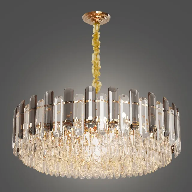 Vrygle Moderne Luxe Ronde Kristallen Kroonluchter - 60cm 5 Tiers Plafond Hangende Hanglamp - 10 Lampen - Eigentijdse Verlichtingsarmatuur Lamp - voor Eetkamer Woonkamer - Transparant Grijs Goud + Transparant + Grijs