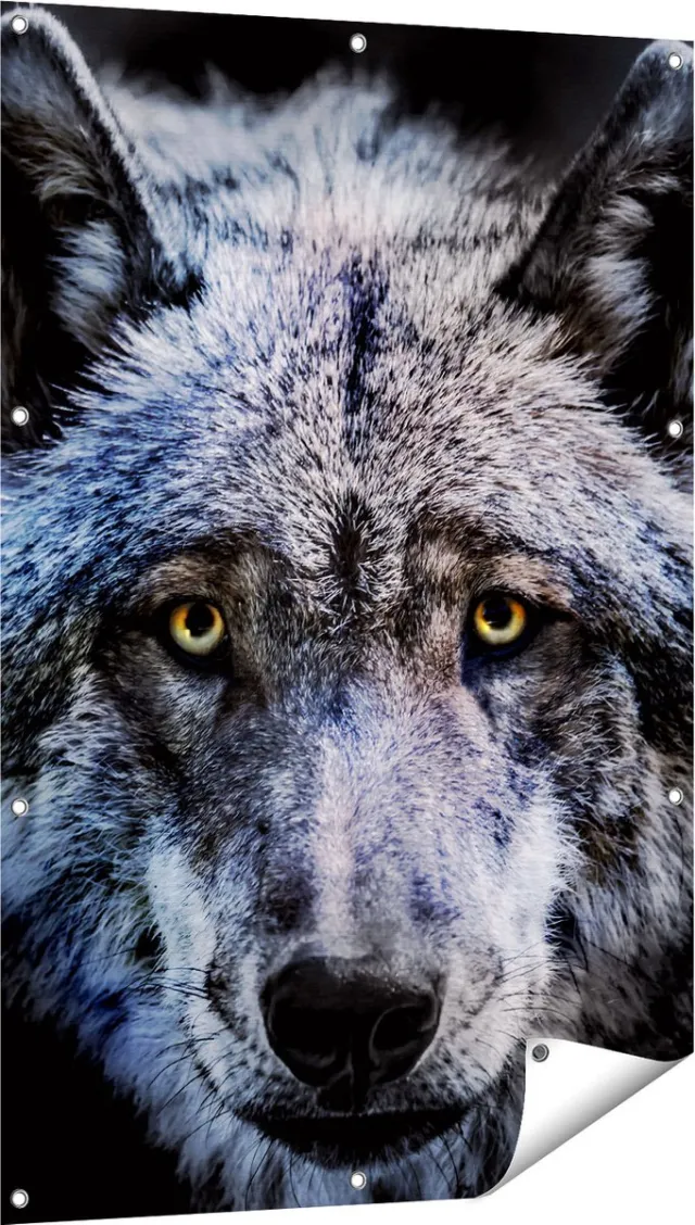 Gards Tuinposter Grijze Wolvenkop - Wolf - 80x120 cm - Tuindoek - Tuindecoratie - Wanddecoratie buiten - Tuinschilderij Multikleur