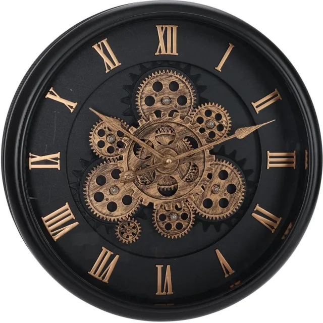 Home & Styling Wandklok / muur klok Lugano - Vintage Look - Dia 40 cm - kunststof/glas - zwart/goud - Luxe klokken