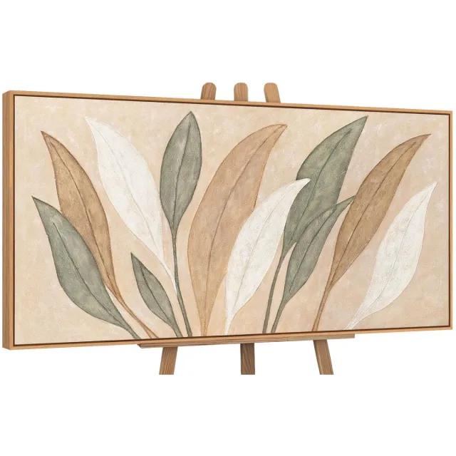 YS Canvas schilderij handgeschilderd dance of leaves abstract – YS-Art Gallery – Luxe wanddecoratie voor woonkamer – Modern schilderij voor slaapkamer en hal Wood