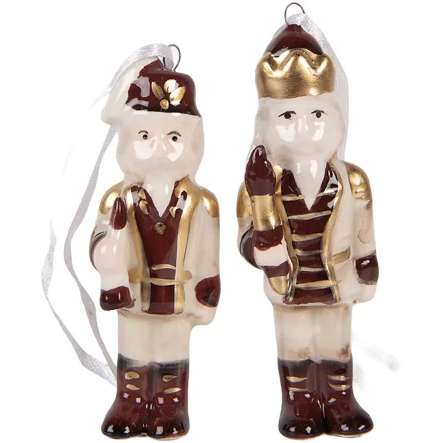 Clayre & Eef Kersthanger Set van 2 Notenkraker 3x3x10 cm Beige Keramiek