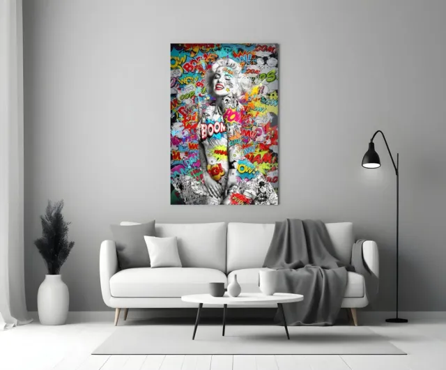 Insigne Art Glasschilderij – BOOM! Pop Art – Kleurrijk Moderne Kunst – Trendy Wanddecoratie - 90x60 cm