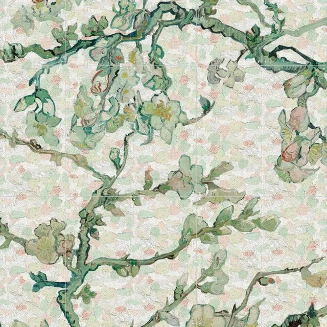 IXXI Amandelbloesem Spots, Vincent van Gogh (1853 - 1890) & Van Gogh Museum - 100 x 100 cm - Grote wanddecoratie en posters - Fantasierijk Roze / Wit / Groen