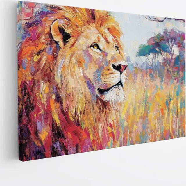 Saammp Canvas Schilderij - Abstracte Leeuw - Kleurrijk - Olieverf - Dieren - Natuur - 45x30 - Foto op canvas - Wanddecoratie - Muurdecoratie Woonkamer - Slaapkamer decoratie - Canvas Print Multicolor