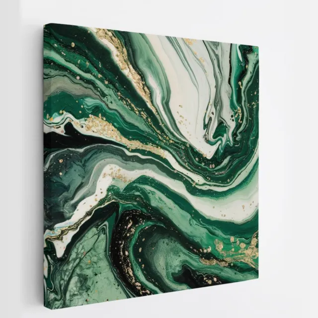 Saammp Canvas Schilderij - groen goude vormen - Abstract - 100x100 - Foto op canvas - Wanddecoratie - Muurdecoratie Woonkamer - Slaapkamer decoratie - Canvas Print Multicolor