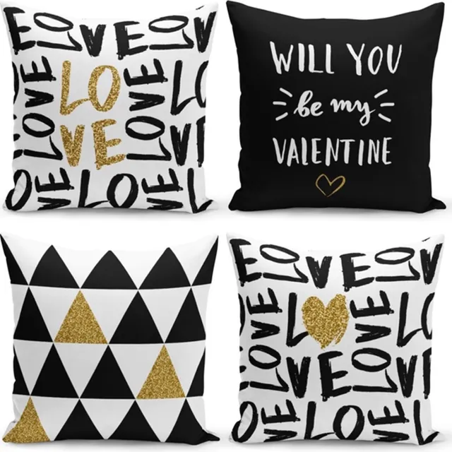 Kate Louise Sierkussens set 4 stuks - INCLUSIEF BINNENKUSSENS 45x45 cm - love - driehoek - dubbelzijdig bedrukt - kussensloop - kussens woonkamer - kussenhoes wit
