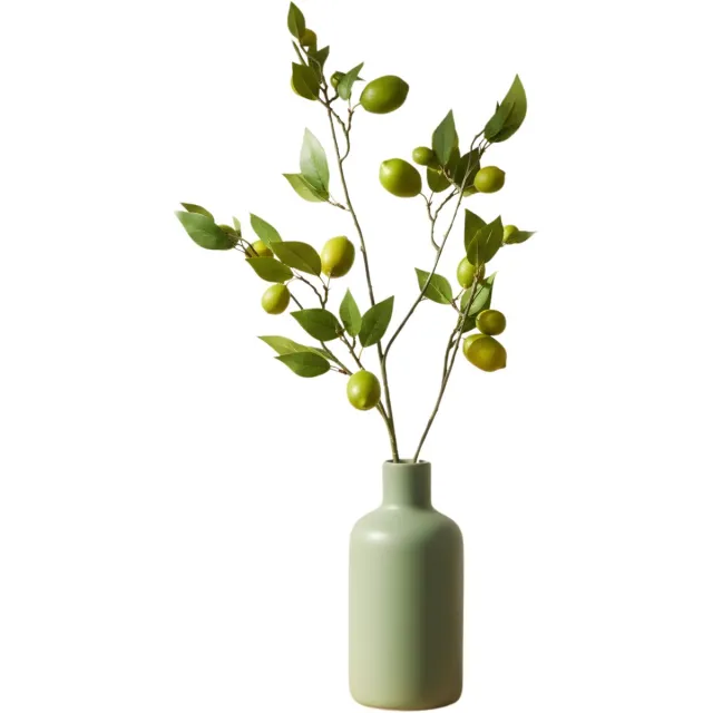 DK design Kunstbloem citrusfruit tak limoen - 135 cm - groen - losse steel - Kunst zijdebloemen