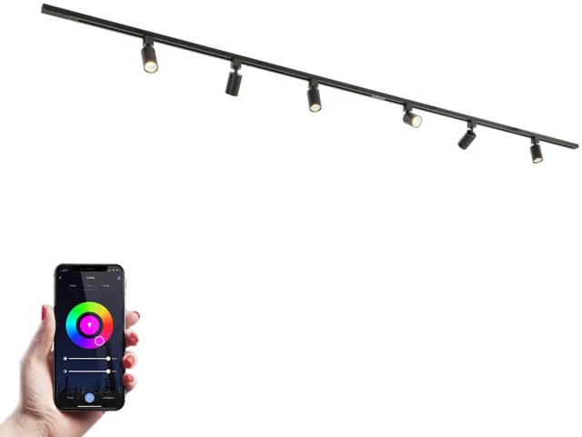 HOFTRONIC railverlichting pakket recht – 3 meter – 6 RGBWW GU10 railspots – dimbaar via app – aluminium zwart – IP20 – modulair – 230V – slimme verlichting woonkamer keuken