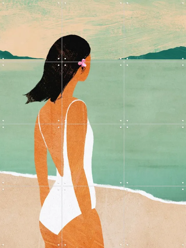 IXXI Beach Bliss, Henry Rivers - 60 x 80 cm - Grote wanddecoratie en posters - Digitale Kunst, Kleurrijk, Minimalisme, Illustraties, Speels, Grafisch Wit