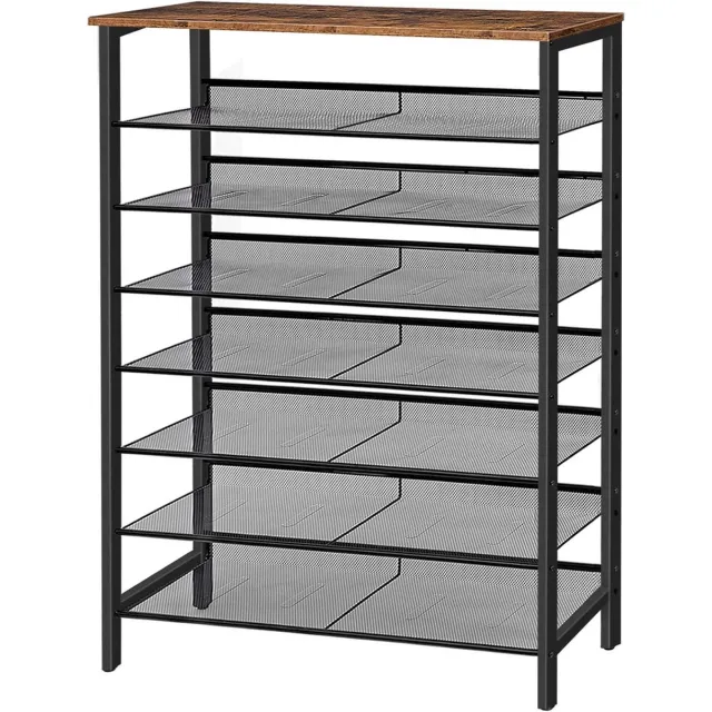 Allecto Plus Schoenenrek met 8 niveaus | Vintage bruin-zwart | Metaal | Voor entree hal | Platte en kantelbare roosterplanken | 100 x 30 x 137 cm | Tot 40 paar schoenen Any