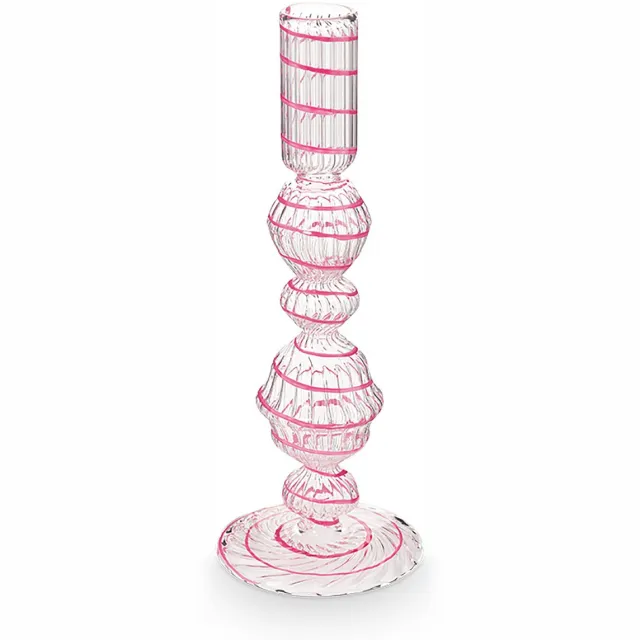Pip Studio Kandelaar - Woonaccessoires - Roze kaarsenhouder - Glas Swirl - 22cm