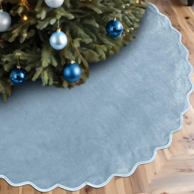 Ulisem Neutrale Fluweel Kerstboomrok 122 Cm - Kerstdecoratie - Modern Geschulpte Rand - Minimalistisch Design - Voor Binnen & Buiten - Grijsblauw