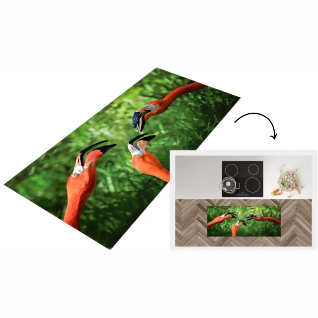 KitchenYeah Keukenloper - Loper keuken - Flamingo - Bos - Roze - Keukenloper vinyl Multicolor