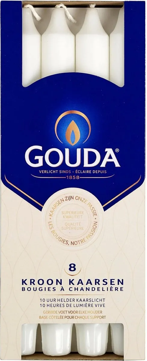 Gouda 3 stuks Kroonkaarsen 240/24 in doos 8 satijn wit