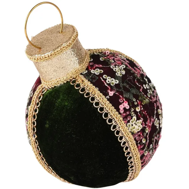 dekoratief Deco kerstbal m/pailletten, rood/groen/goud, stof, 17x15x22cm | A255358