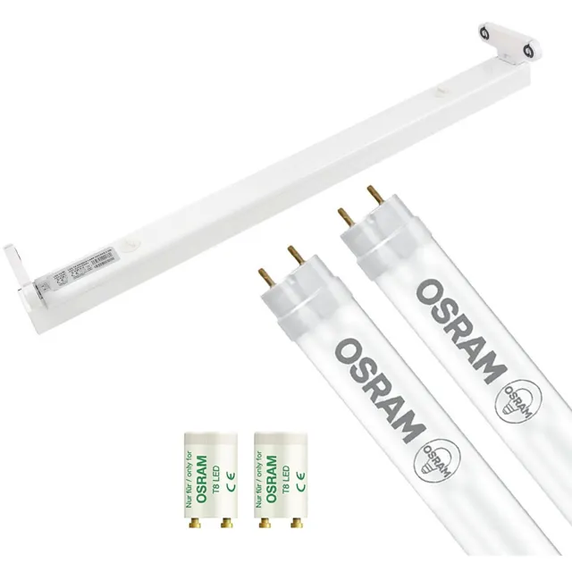 Qualu LED TL Armatuur met T8 Buis - OSRAM SubstiTUBE Value EM 865 - Igia Dybolo - 60cm Dubbel - 15.2W - Helder/Koud Wit 6500K