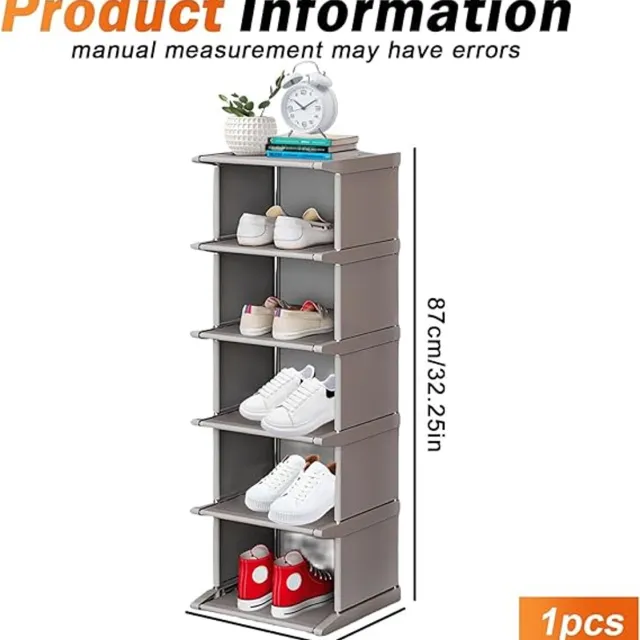 Famanu Schoenenrek met 6 niveaus: schoenenopberger 30 x 28 x 87 cm smal en hoog metalen frame schoenenrek schoenenrek voor ingangen gangen hoeken en kasten grijs