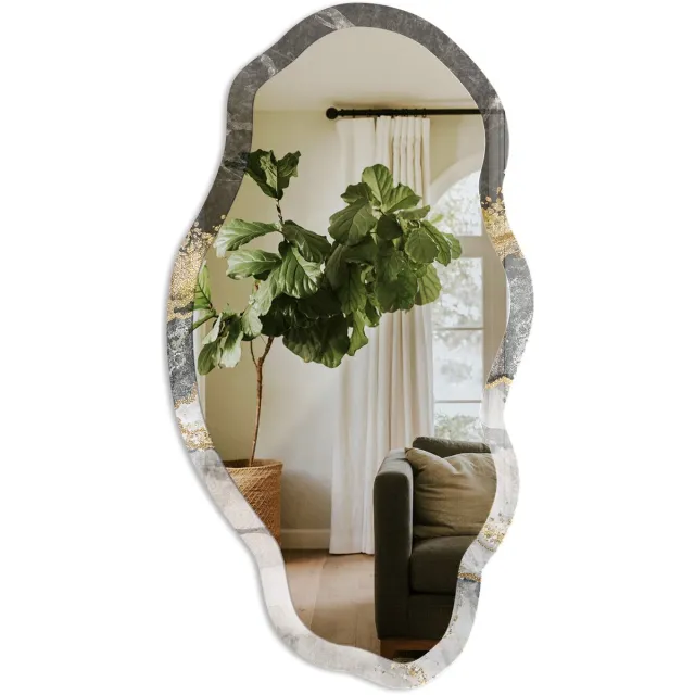 TULUP Marmeren Banden Spiegel - Zwart Elegante Rechthoekige Wandspiegel - Organische Spiegel - Woonkamer - Abstract - 45x90 cm - Totale afmeting 52x97 cm Marmeren Strepen, Zwart