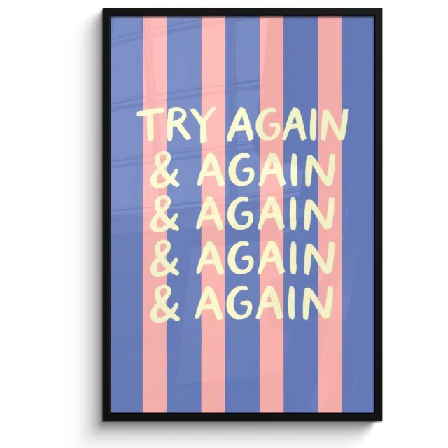 FrameYourWall Poster in lijst - Fotolijst 80x120 cm - Posters - Strepen - Rood - Try again - Posterlijst zwart - Decoratie - Wanddecoratie woonkamer - Muurdecoratie slaapkamer