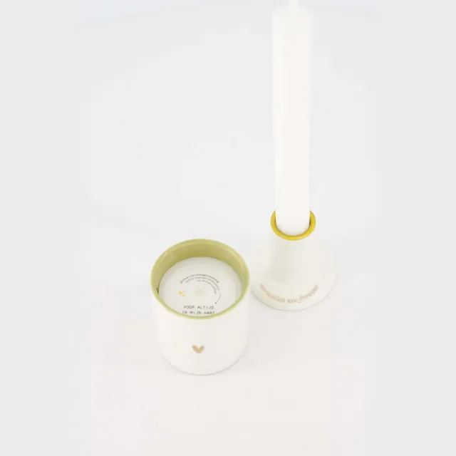 Zusss Set Van Een Geurkaars Keramiek Voor Altijd In Mijn Hart Met Kandelaar Keramiek Memories Are Forever - White / Brown - Ø6x7cm