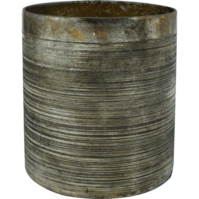 PTMD Daxo goud zwart grijs oxide glazen windlicht groot - 15 x 16 cm - black oxidised glass stormlight
