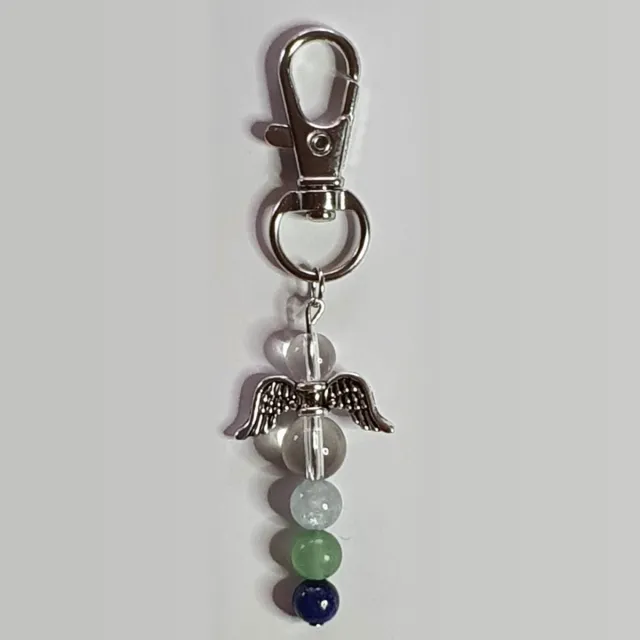 mineraalsteen Sleutelhanger "Hoofdpijn & Migraine" zilverkleurig blauw, groen