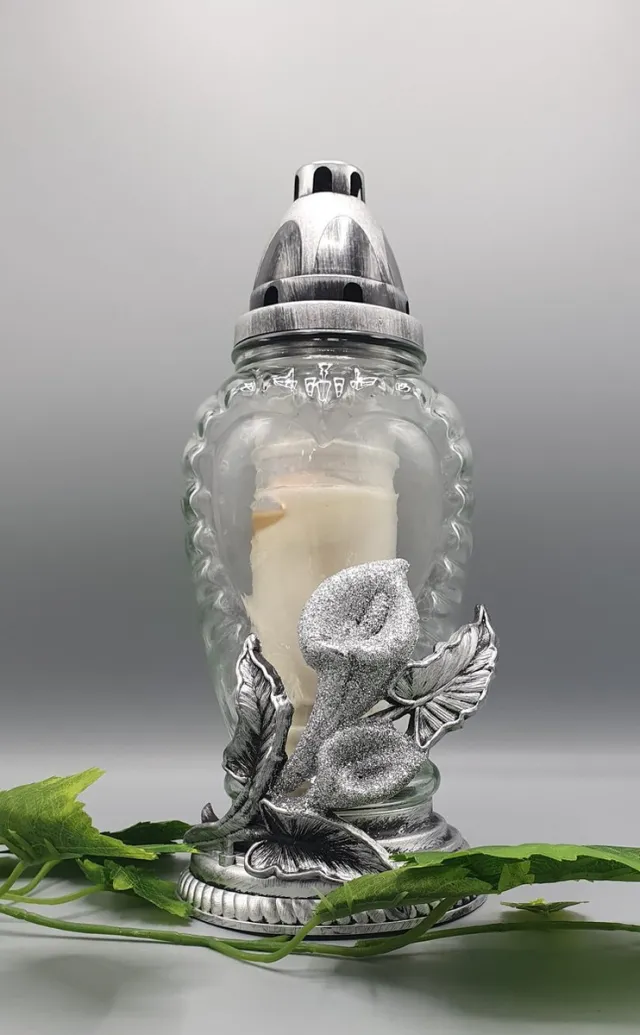 Lubema Herdenkingslicht - R-385e - Calla - Hart - Zilver - Grafkaars - Graflicht - Graflantaarn - Windlicht