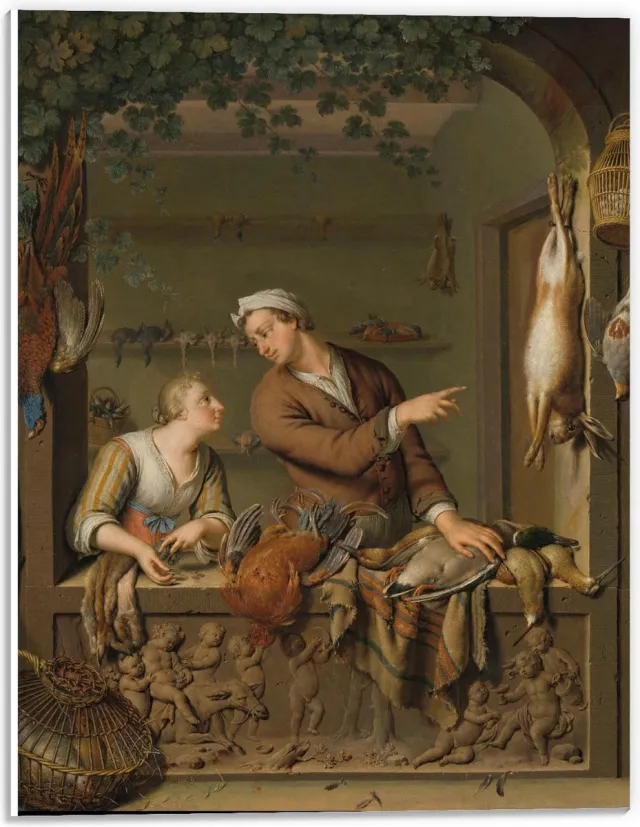 KuijsFotoprint Schilderij - Oude Meesters De Poelier. Willem Mieris. - Wit, Groen En Bruin - 40 X 30 Cm