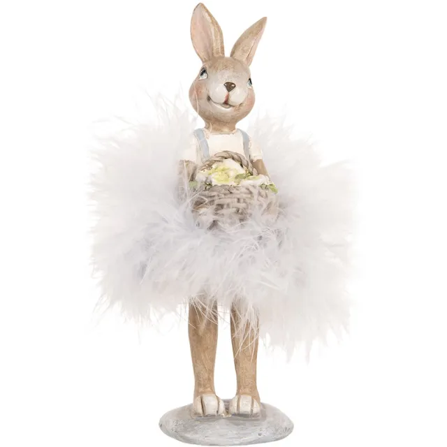 Clayre & Eef Decoratie Beeld Konijn 17 cm Beige Kunststof