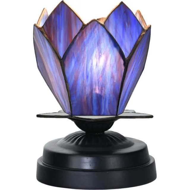 Coloured by Art Tiffany lage tafellamp zwart met ''Blue Lotus'' - Art Deco Trade Blauw