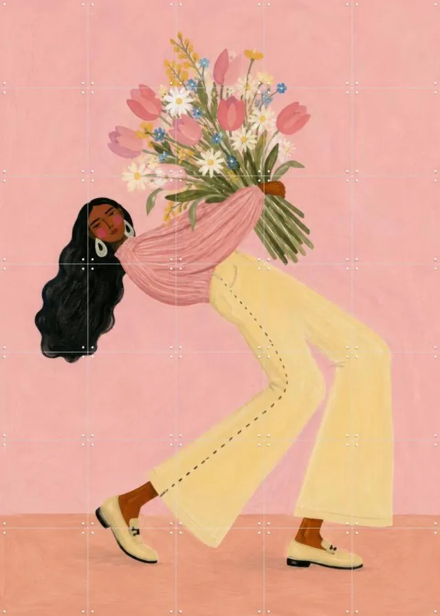 IXXI Big Bloom Energy, Atelier Pommeline - 100 x 140 cm - Grote wanddecoratie en posters - Speels, Modern, Digitale Kunst, Illustraties, Kleurrijk Geel / Roze