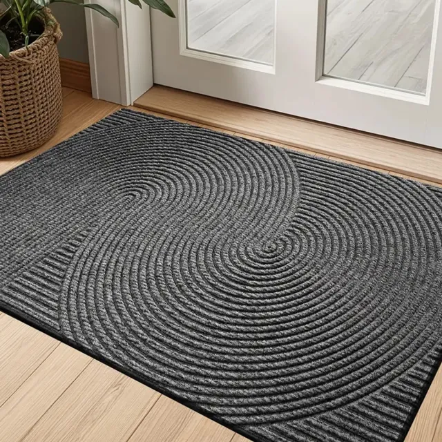 Lersko Antislip Deurmat met Geometrisch Streepdesign – Grijs– Polyester – Rubberen Onderkant – Gemakkelijk Schoon te Maken – Ideaal voor Entree, Veranda of Garage - 75cm x 45cm Donkergrijs - Geometrisch Design