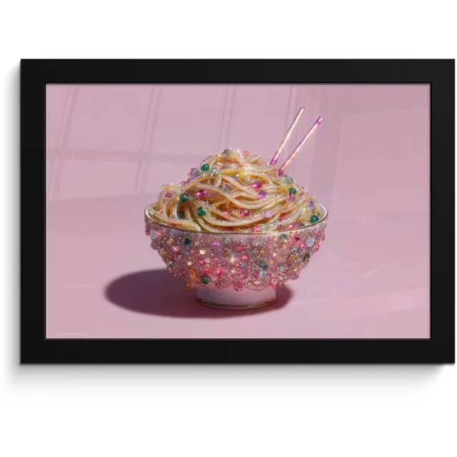 FrameYourWall Poster in lijst - Fotolijst 30x20 cm - Posters - Noodles - Edelstenen - Stokjes - Roze - Posterlijst zwart - Decoratie - Wanddecoratie woonkamer - Muurdecoratie slaapkamer